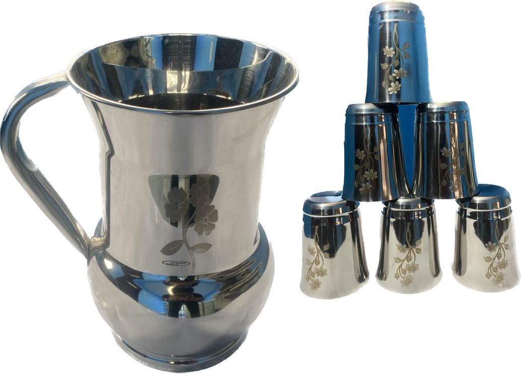 clasy Fancy Stainless Steel Laser printed Jug with Glass Set (6Pcs) Jug Glass Set-picture-34