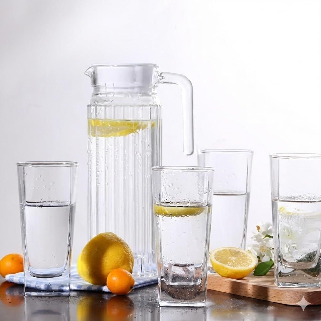 goldfinch Classic Water Glasses with Jug Set Drinkware Serving Set for Dining Table Jug Glass Set-picture-32