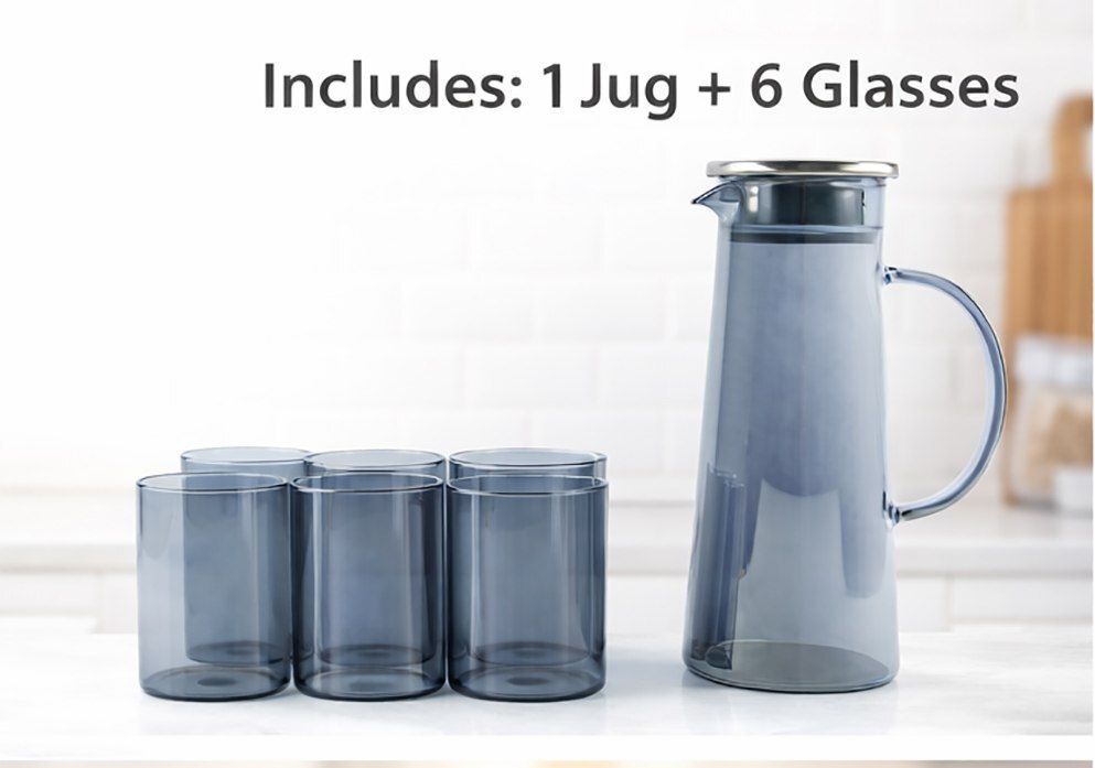 Black Glass Water Jug with Dual-Dispenser Lid, Smart & Stylish Serving Set Jug Glass Set-image-31