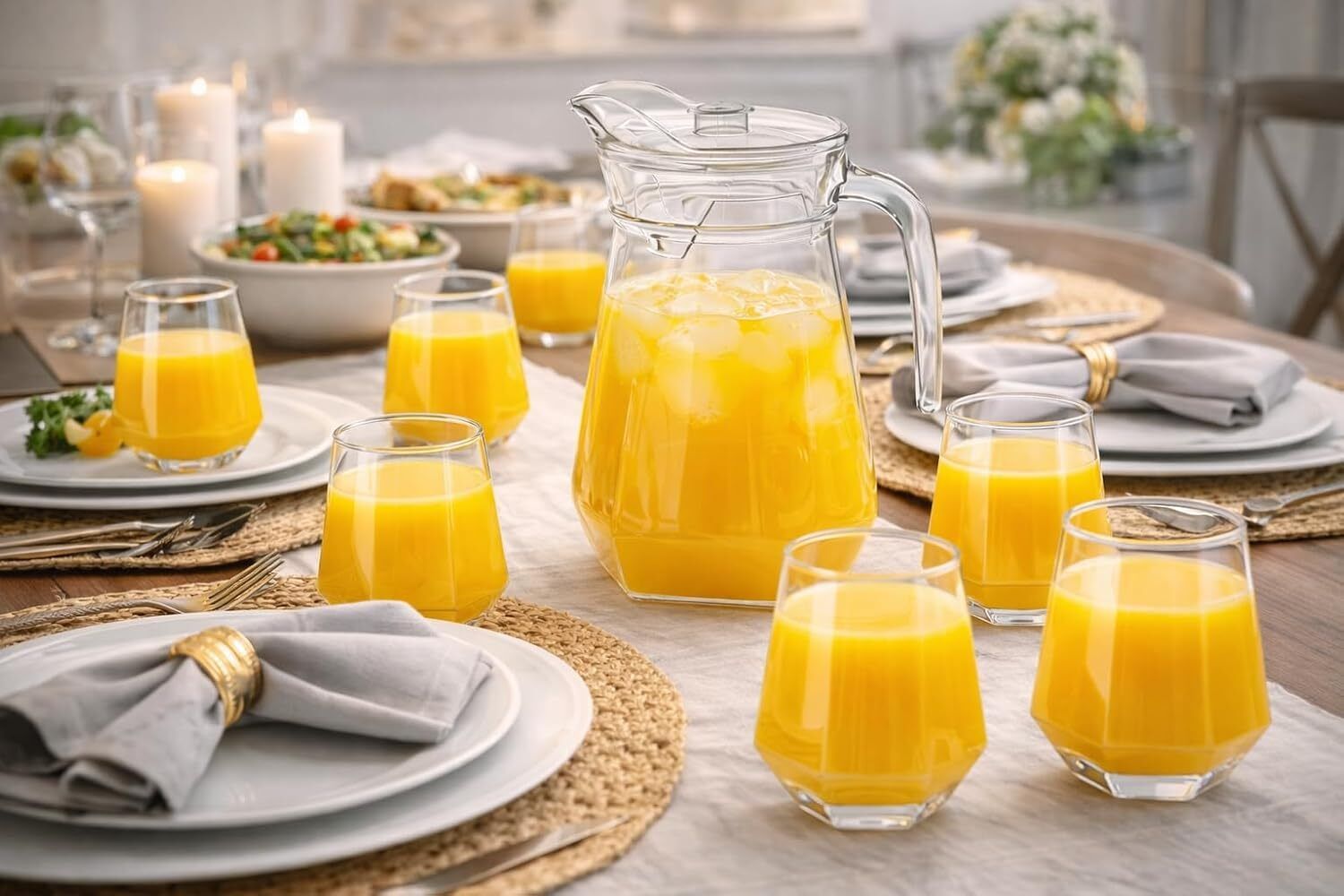 Water and Juice Glass (6PCS) and Jug (1PCS) Set for Dining Table,Party,Gift Set Jug Glass Set-image-1