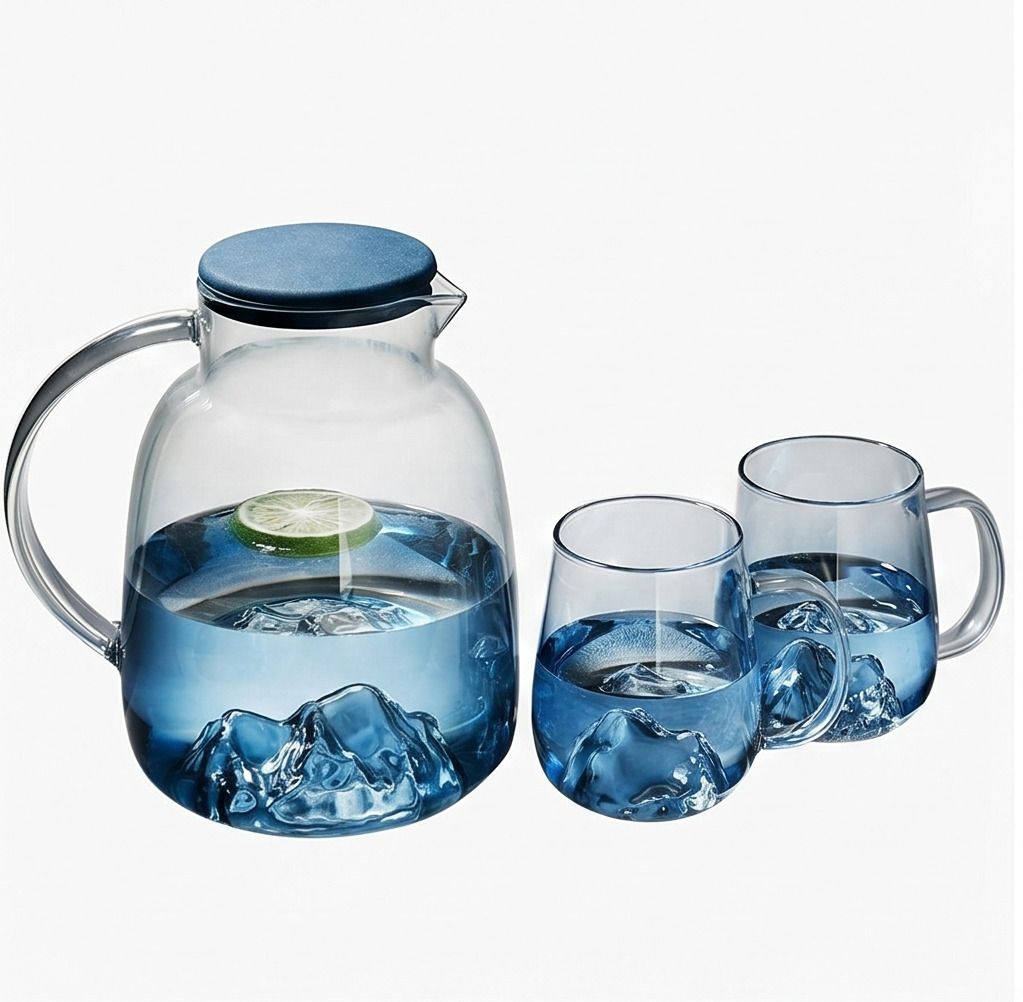 Mountain-Base Borosilicate Glass Jug Set (1.8L Jug & 2 Mugs) Jug Glass Set-image-25