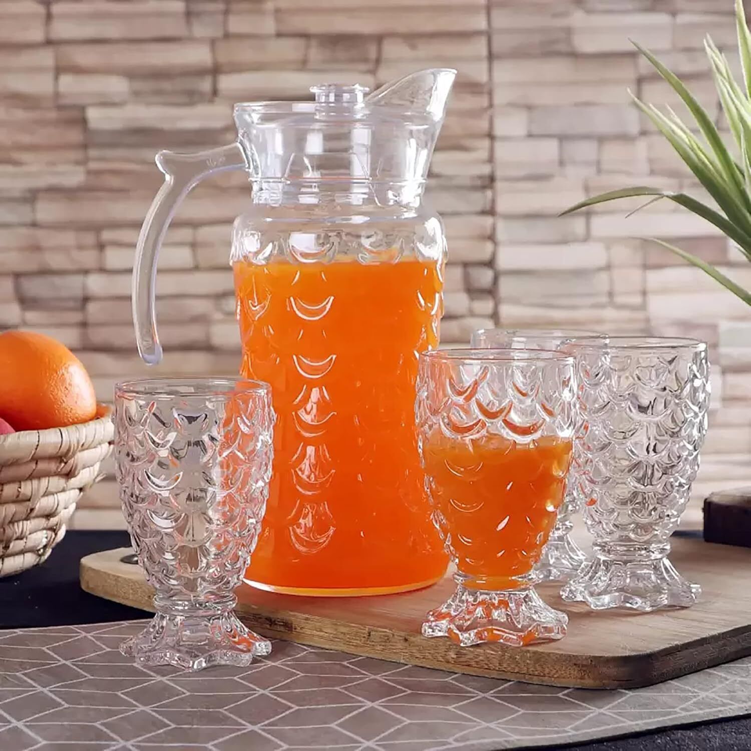 remium Water and Juice Glasses Set of 6 and Jug Set Combo Jug Glass Set-image-4