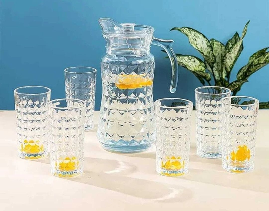 Juice Glass,( 6 Pieces Glasses 278 ML 1 Water Juice Jug 1.7 litre ), Transparent Jug Glass Set-image-44