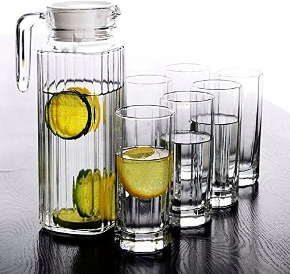 S1Store Italian Premium Water and Juice Jug Glass Set of 7,Combo Set for Dining Table Jug Glass Set Jug Glass Set-image-8