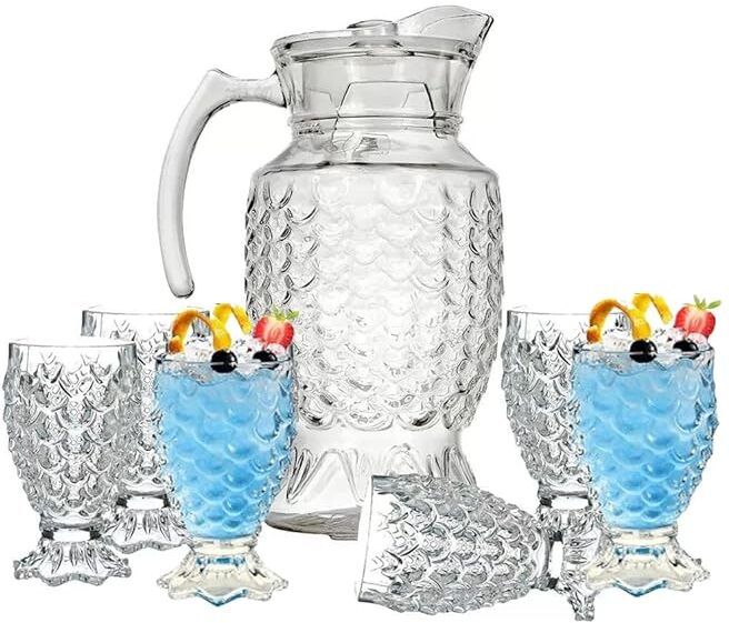 Pineapple SHAPE Water and Juice Glasses Set of 6 and Jug Set Combo Jug Glass Set-image-6