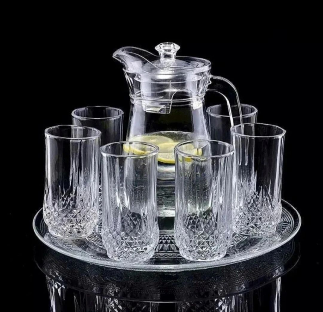 dsrpc Italian Elegant Premium Glass Lemon Set, Glass Jug(1.3 L) With 6 Glasses(235 ML) Jug Glass Set-picture-5