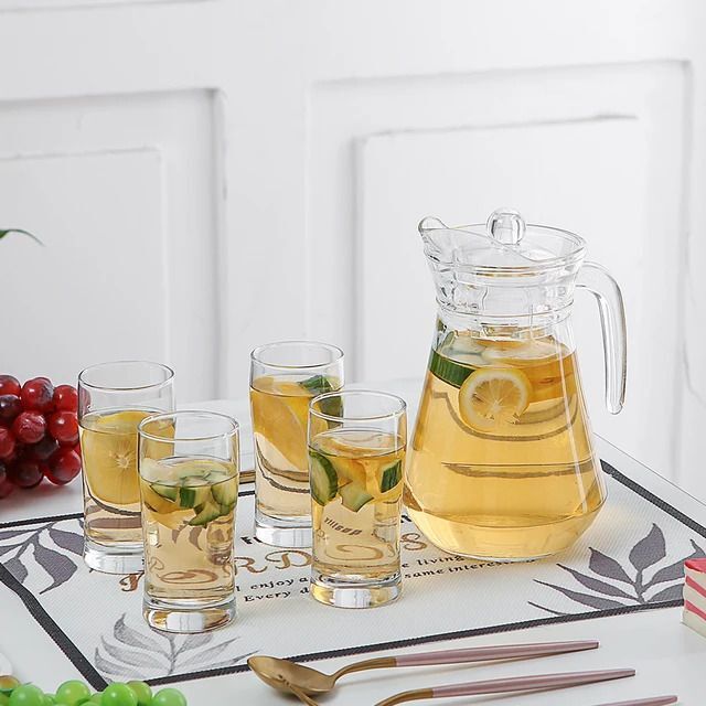 Round Jug 1.3liter, Round Jug Glass Set 250ml, Premium Royal Design Lemon Set b Jug Glass Set-image-22