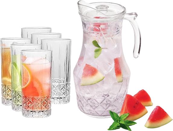 Premium Water & Juice Serving (glass set of 6 and jug set of 1) Jug Glass Set-image-45