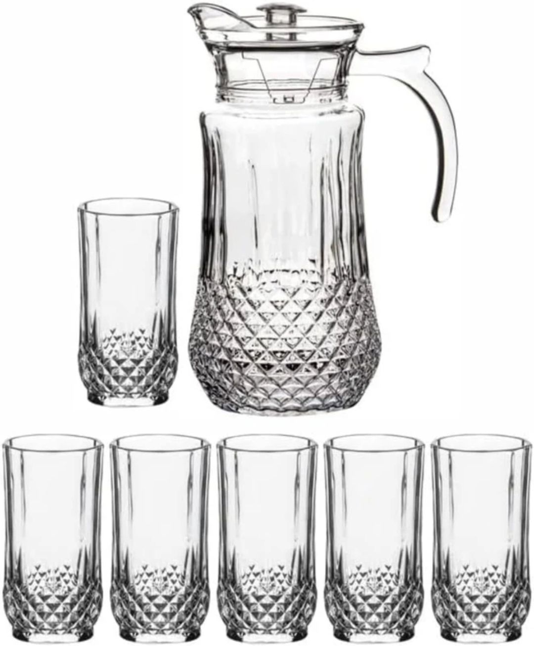dsrpc Imperial Lemon Set,Glass Water Jug,1470 ml with Lid and 250 ml,6 Glass Set Jug Glass Set-picture-10
