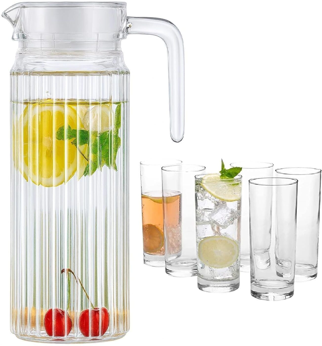 Premium Water and Juice Glasses Set of 6 and Jug Set Combo Jug Glass Set-image-46