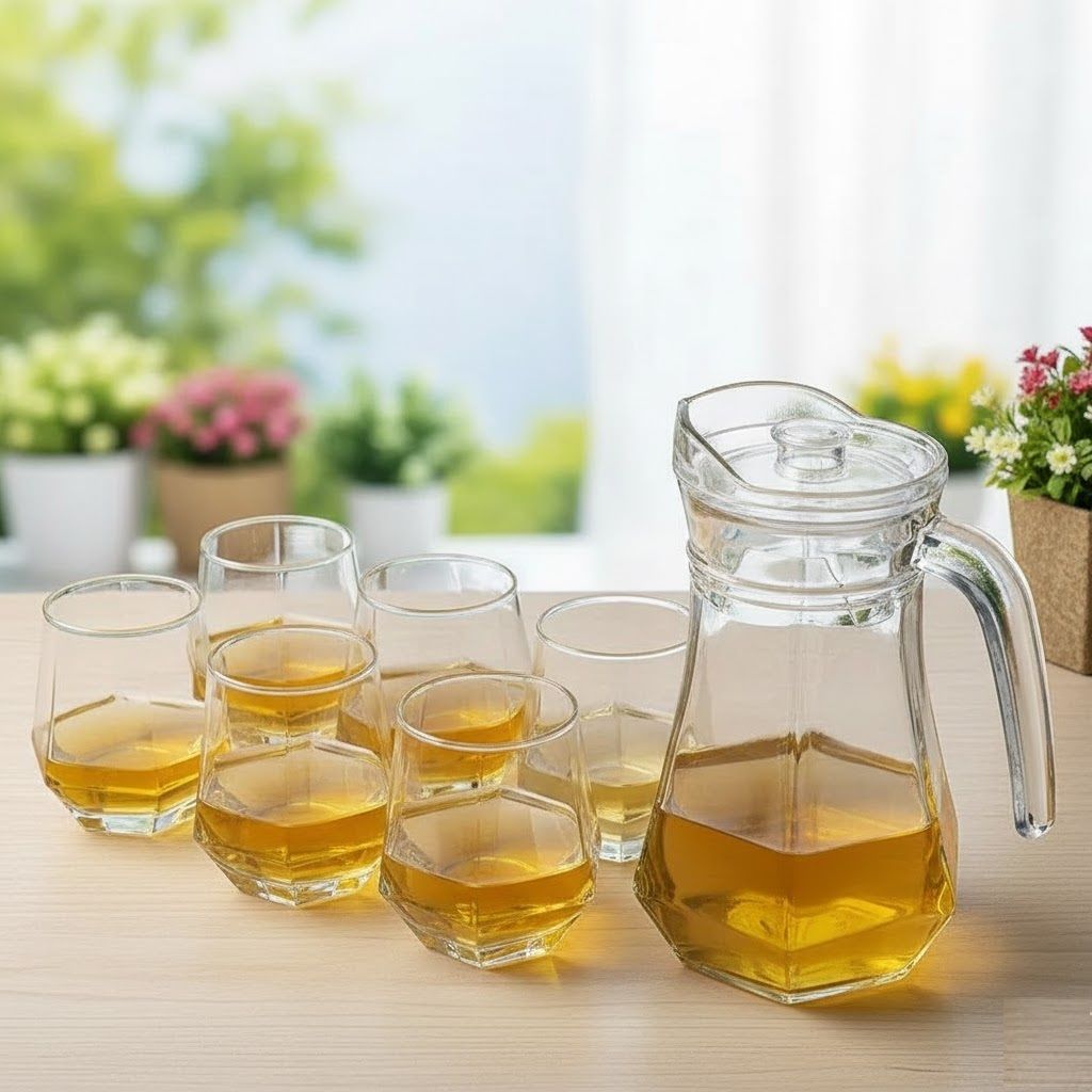 Jug with lid and Handle,6pieces Glass Set, 1pc Jug Jug Glass Set-image-41