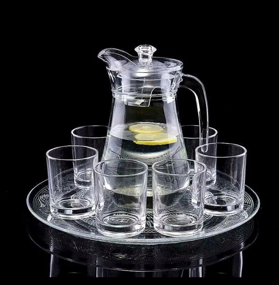 Glass Water Jug with Lid Highball Glasses Glass Pitcher with lid ice Tea Pitcher Jug Glass Set