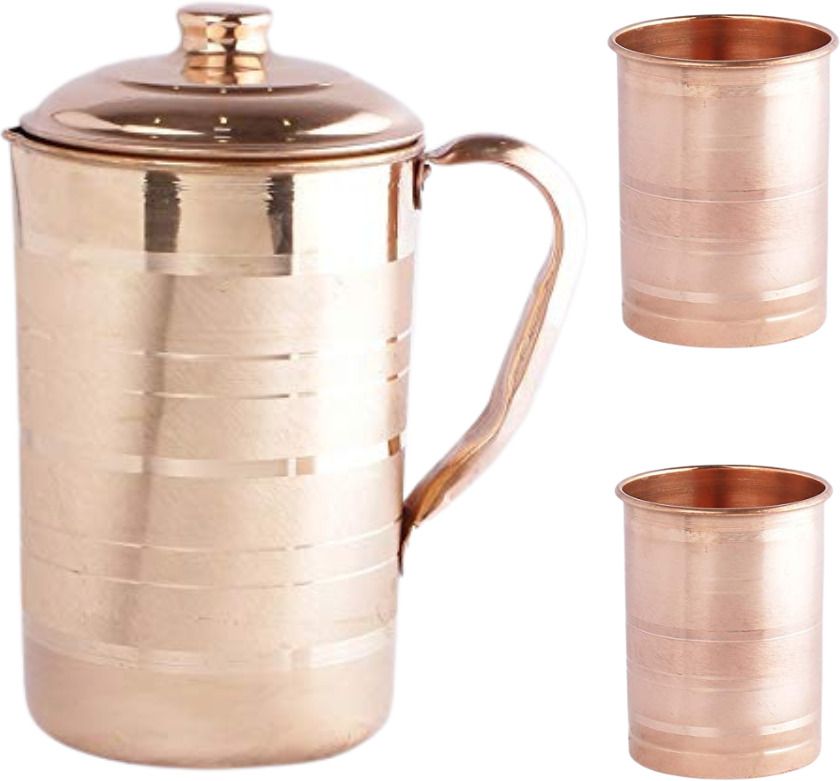 Pure Copper Jug with 2 Glasses - Drinkware Set - (Capacity - 1 Liter) Jug Glass Set-image-17