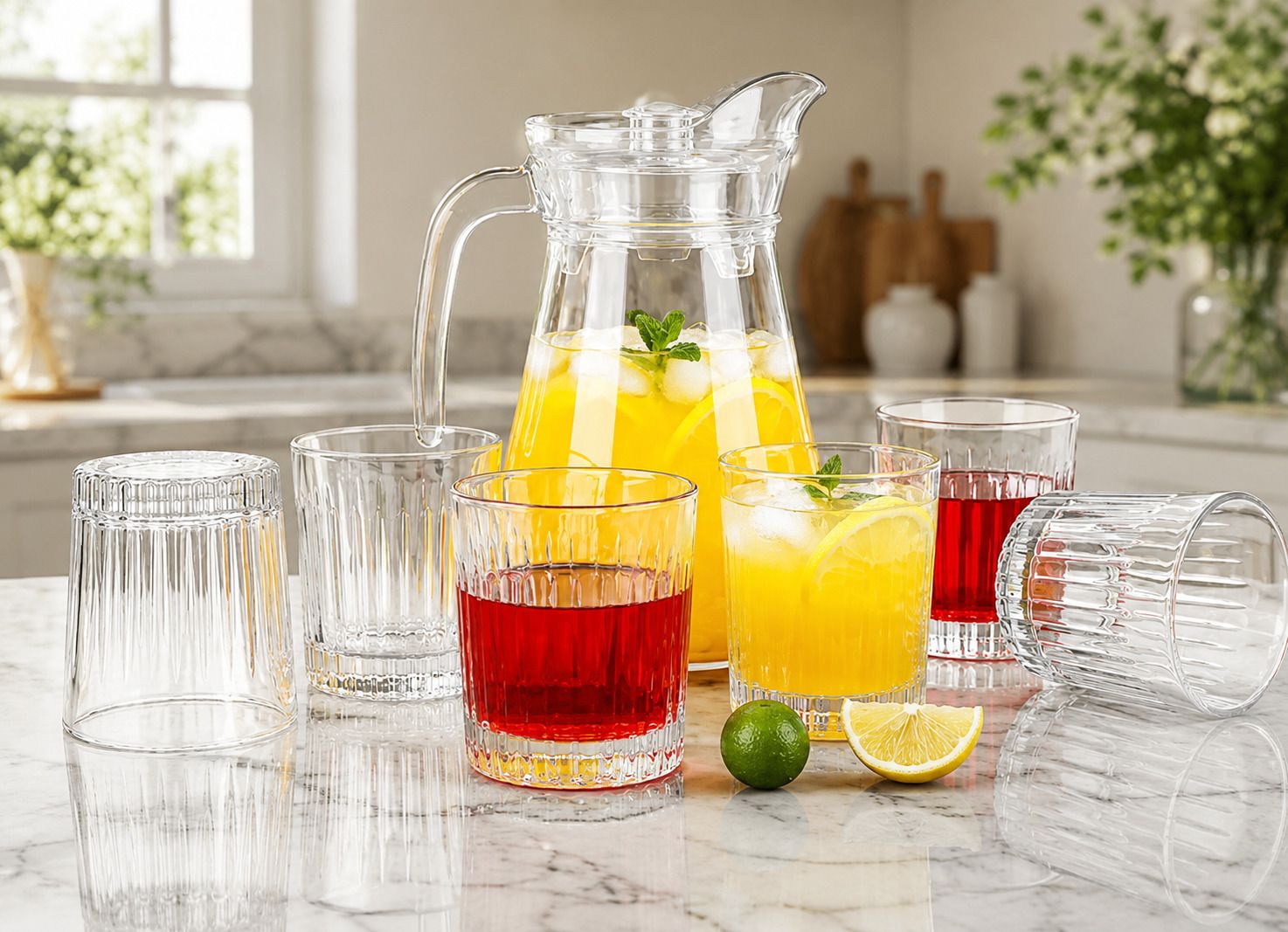 Glass Jug with 6 Glass Set | 1300ml Water Jug & 250ml Glass set Jug Glass Set-image-32