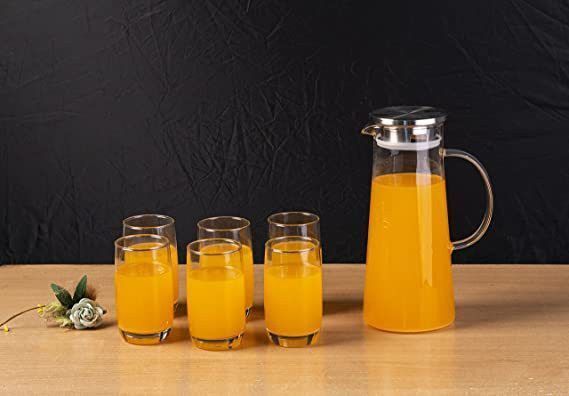 Water/ Juice Jug Carafes and Pitchers Glass for Dinner Table (290 ml,1300 ml) Jug Glass Set-image-17