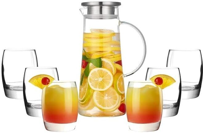 red-rubby Premium Glass Water Jug Set with 6 Drinking Glasses | Juice & Beverage Set Jug Glass Set-picture-38