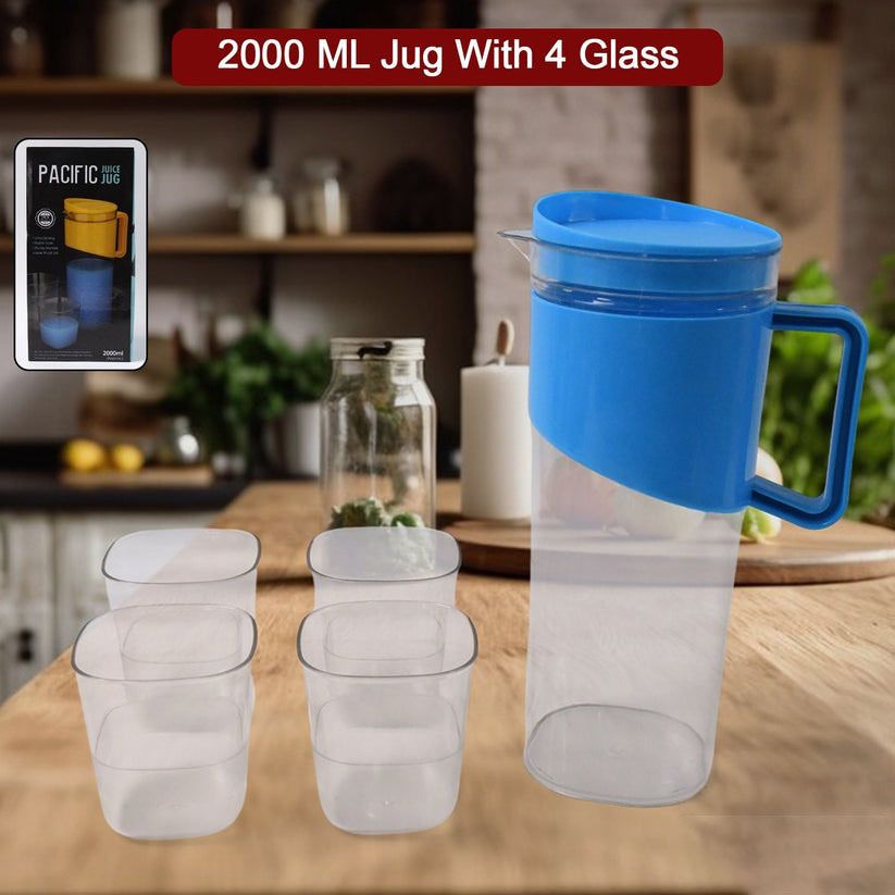 Transparent Premium Jug with Elegant Handle & 4 Plastic Glasses Set Jug Glass Set-image-24