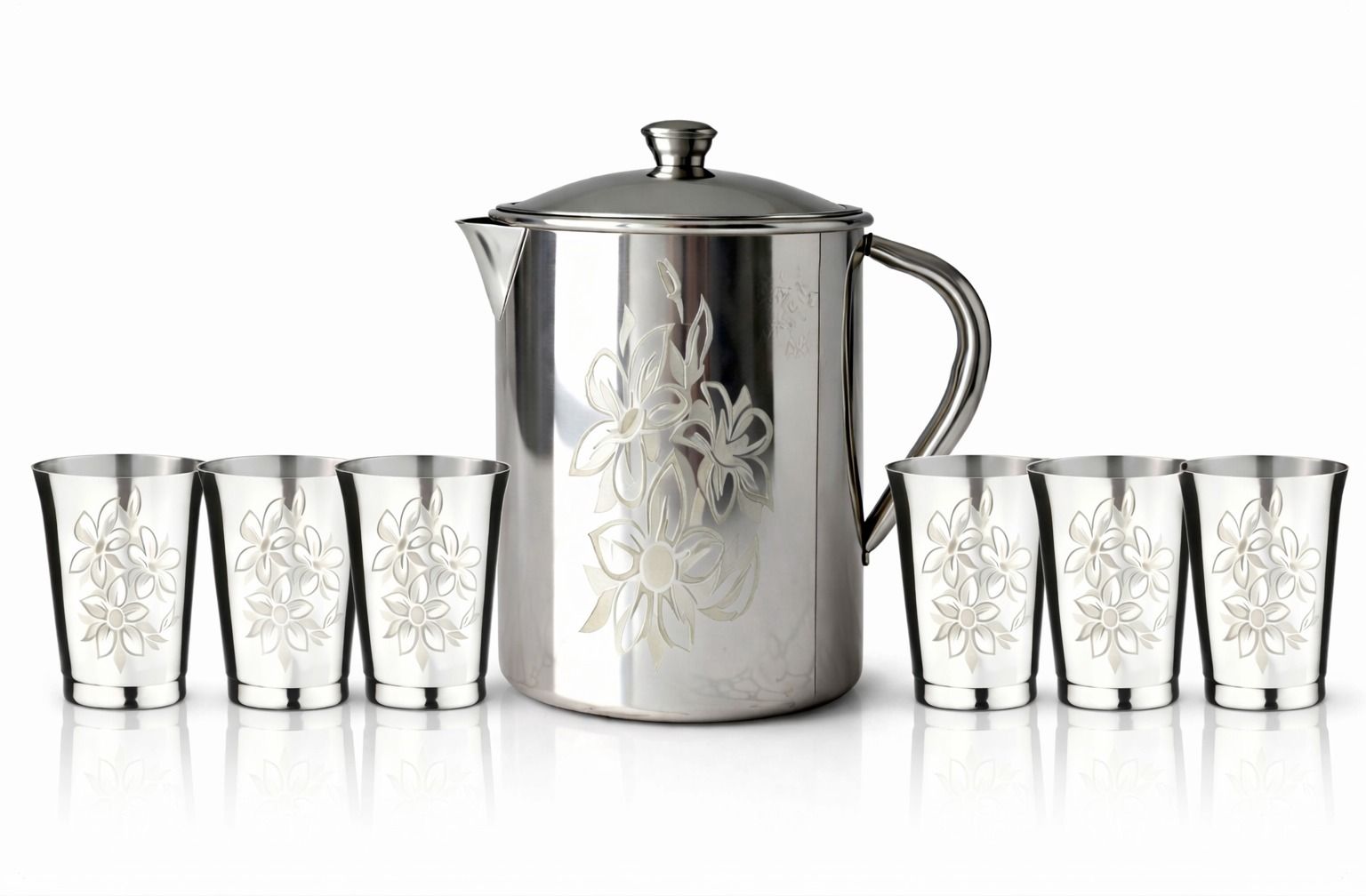 2L Water Jug with 6 Glass | Premium Floral Design| Leak Proof Lid | 7 Pcs Glass Tray Set-image-13