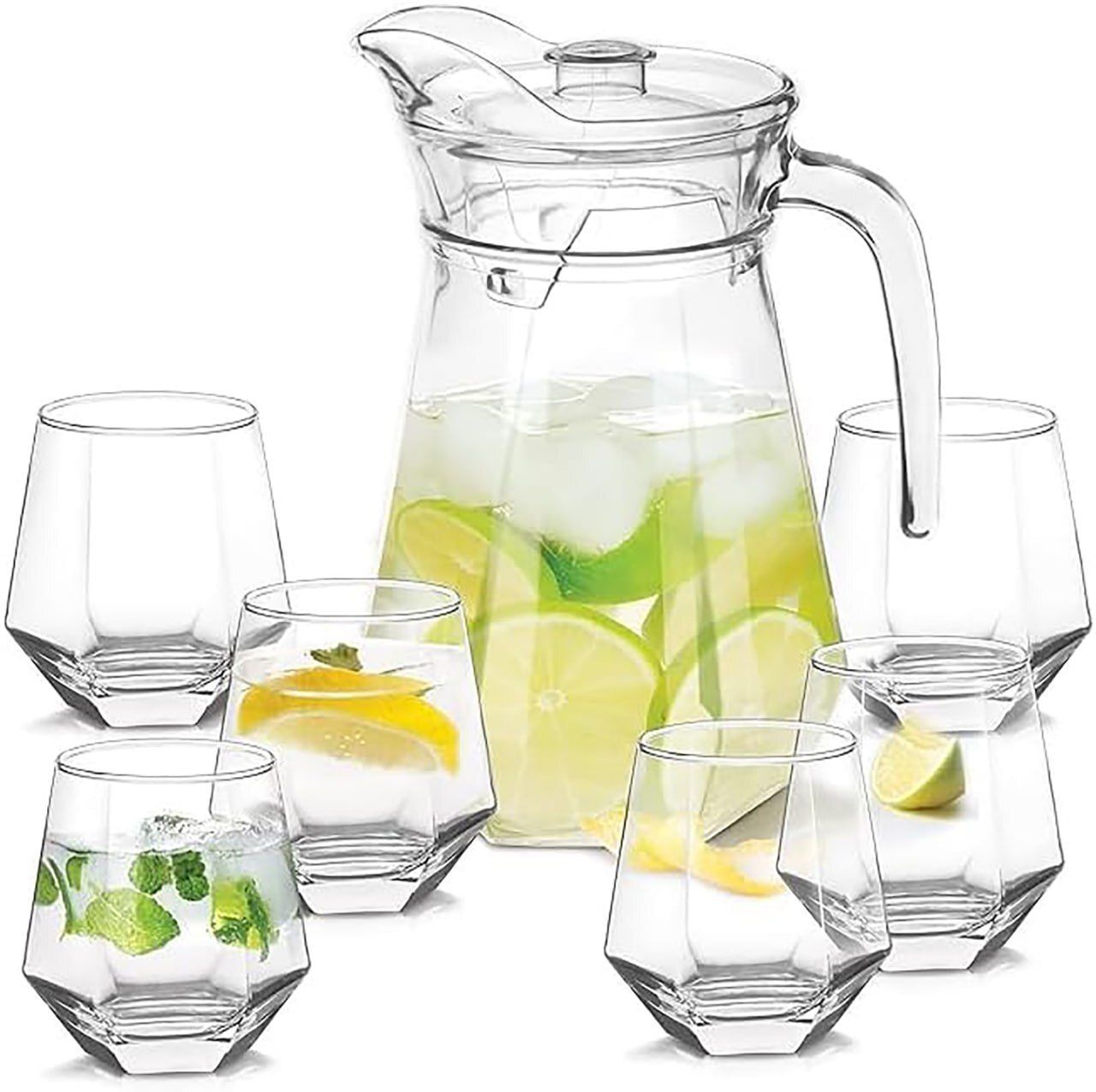 Crystal Water Jug with Glass Set ,jug with lid and Handle, 6 pieces Glass Set Jug Glass Set-image-5