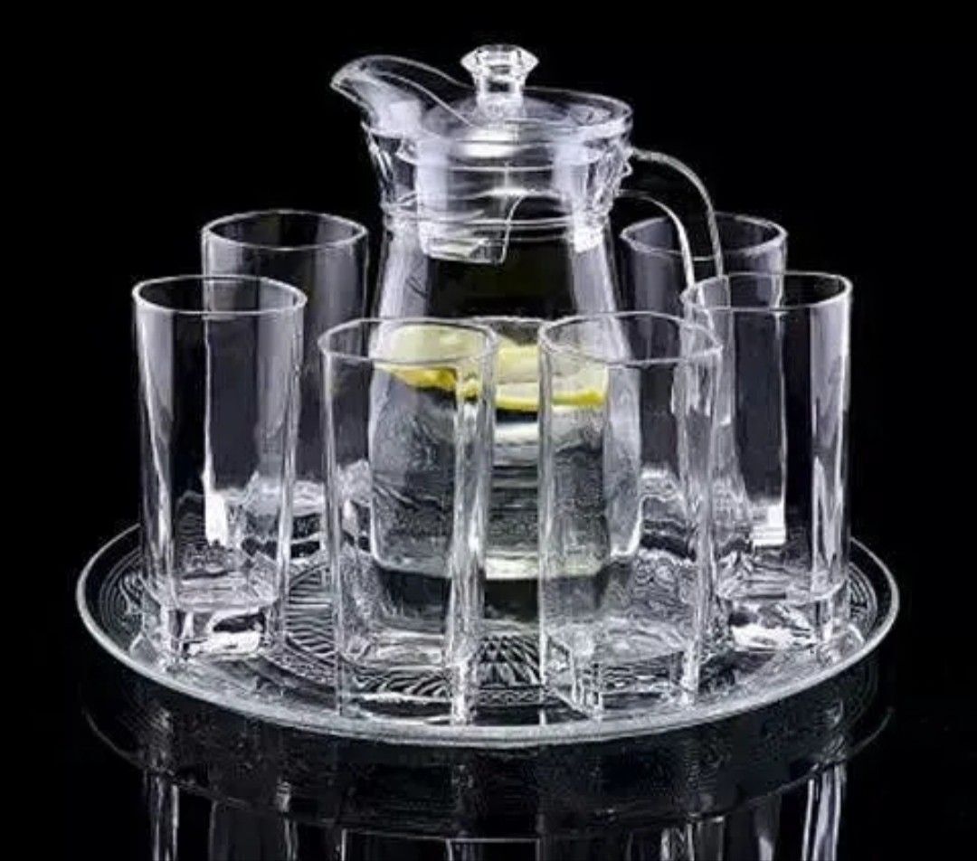 Water Glass Jug with Glass Lemon Set of 7 Pcs Glass Jug (1.3ml),6 Glass(280ml) Jug Glass Set-image-40