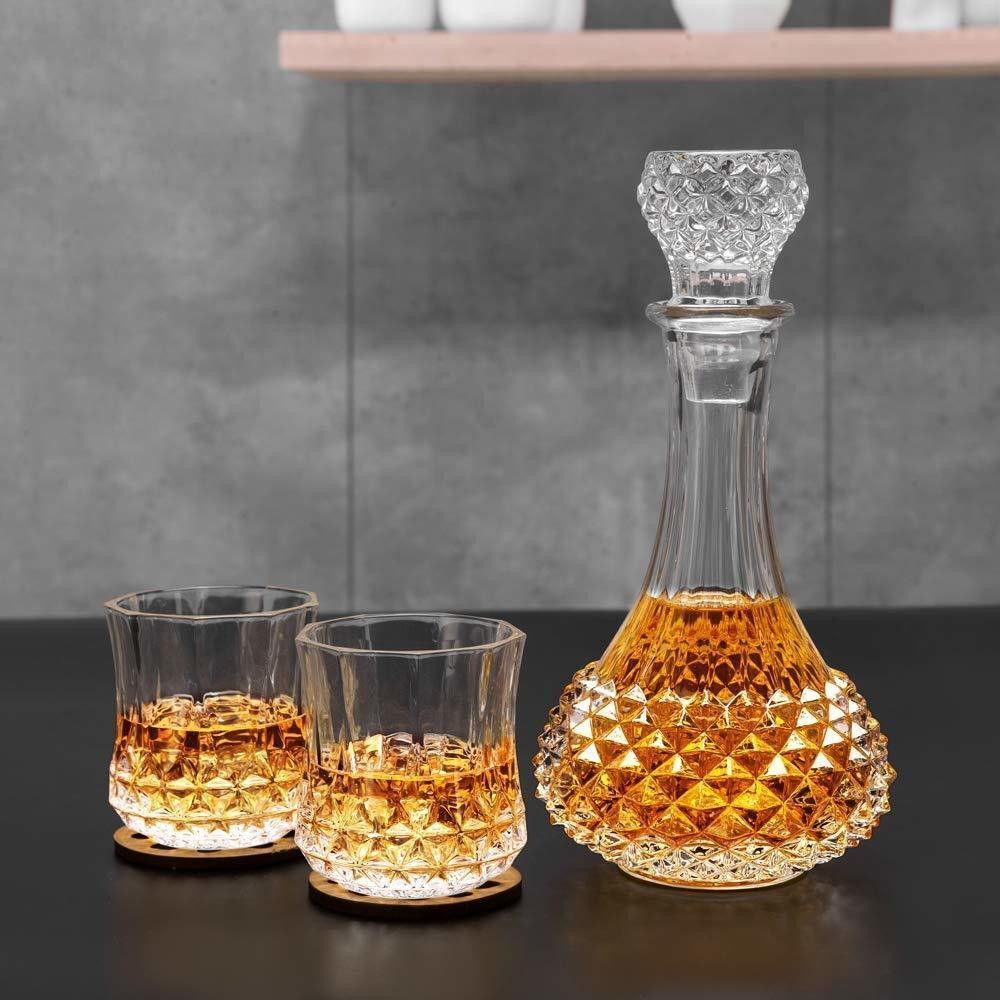 7 Piece Crystal Clear Decanter Set _6 Scotch Glass with 1 Sophisticated Decanter Jug Glass Tray Set-image-48
