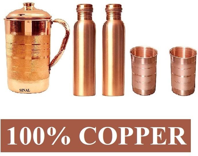 sinal Stylish Copper Jug & 2 Copper Glass & 2 Copper Bottle(100% Copper)JG0.9 Jug Bottle Glass Set-picture-25