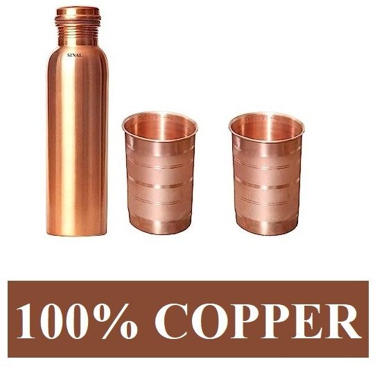 sinal Stylish Copper Bottle & 2 Copper Glass Set (100% Copper)JG1 Jug Bottle Glass Set-picture-20