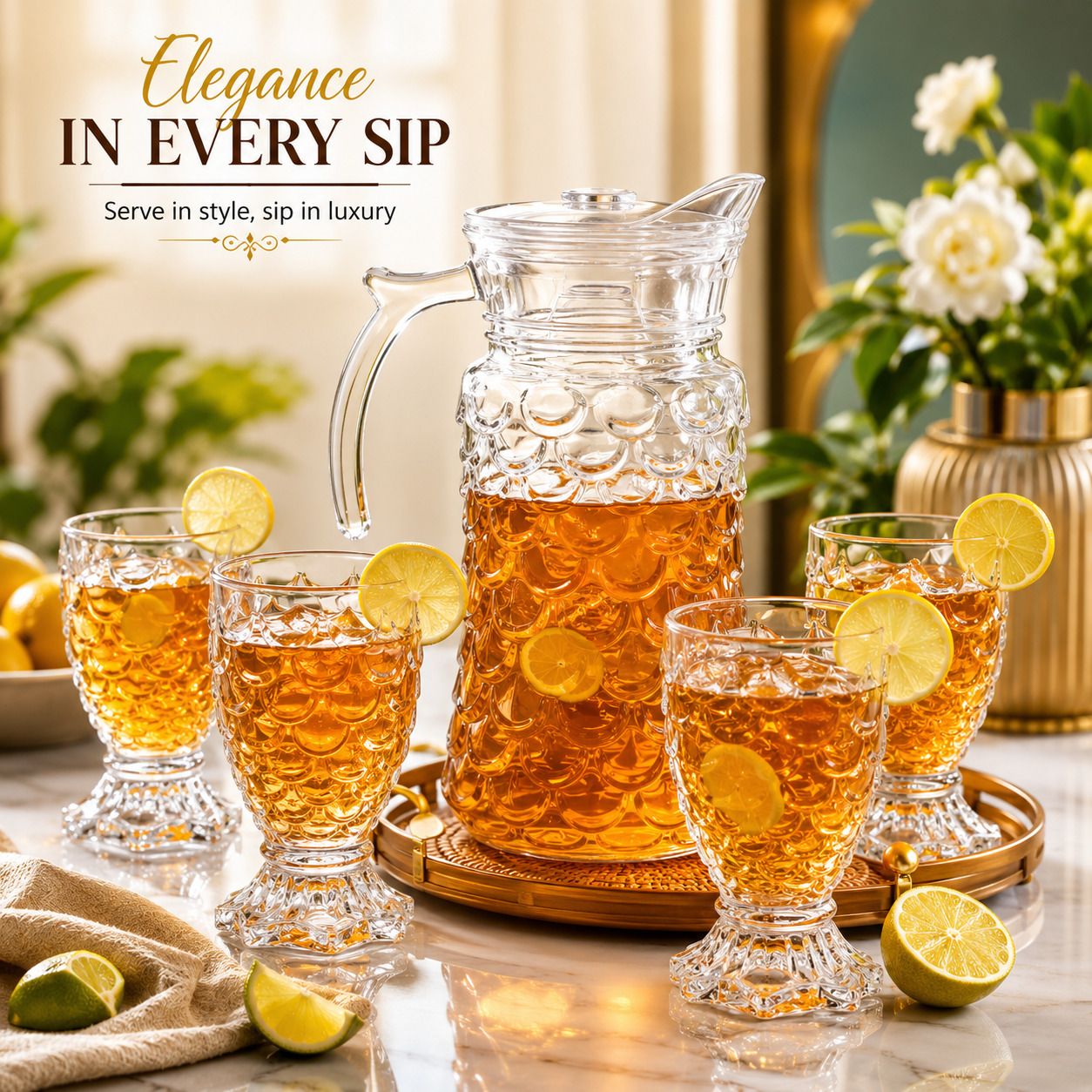 red-rubby 1.8 Litre Glass Pitcher and Glass Set of 5 | 1 Glass Jug 1.8L + 4 Glasses 280 ML Jug Glass Set-picture-24