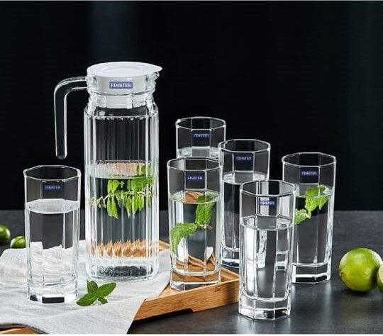 Premium Crystal 1 Clear Glass Water 1100ml Jug with 6 Pieces Tumbler Set Jug Glass Set-image-21