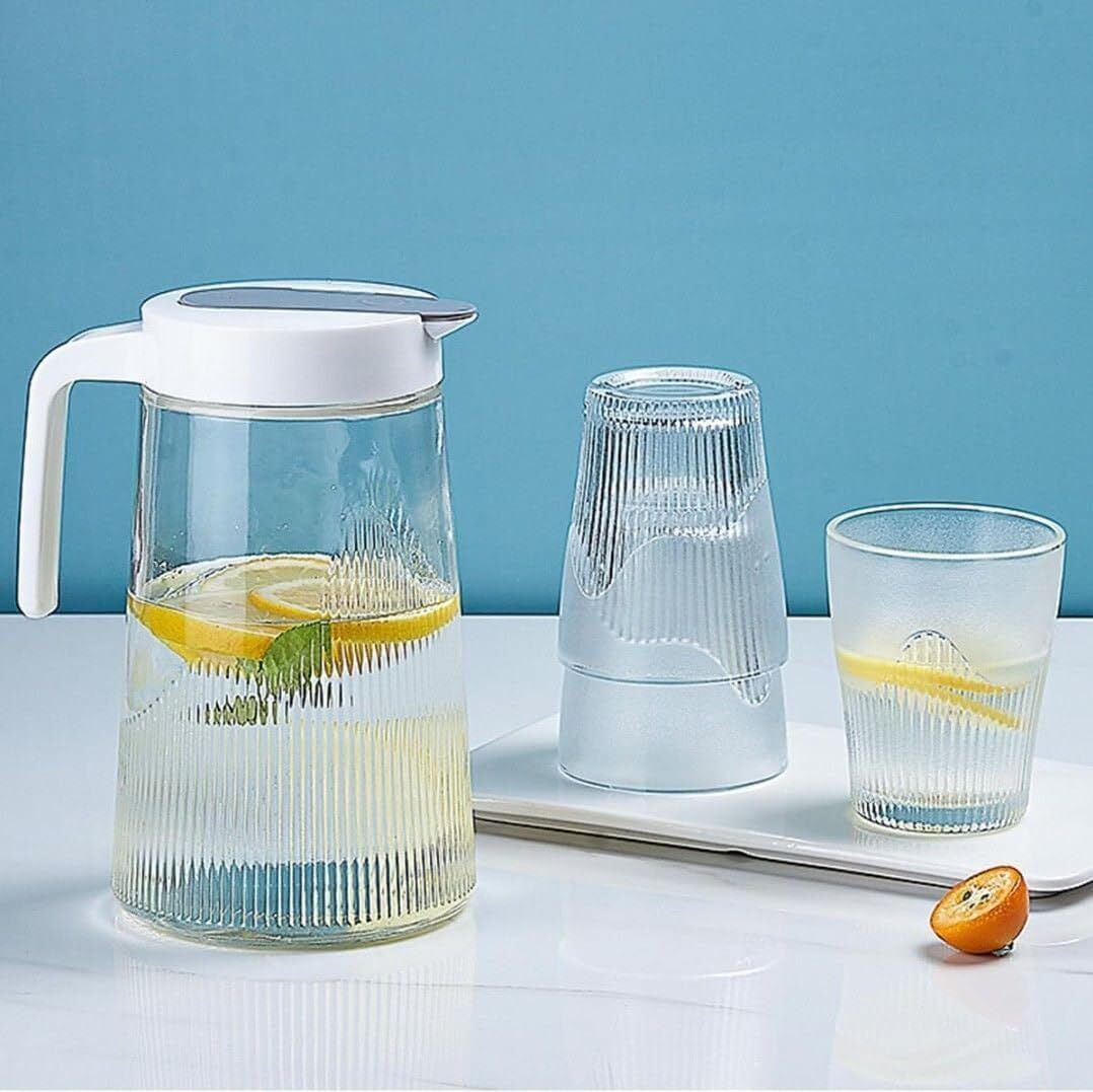 otak Glass Pitcher with Lid with 5Cups, High Durability Water Glass . Jug Glass Set-picture-30