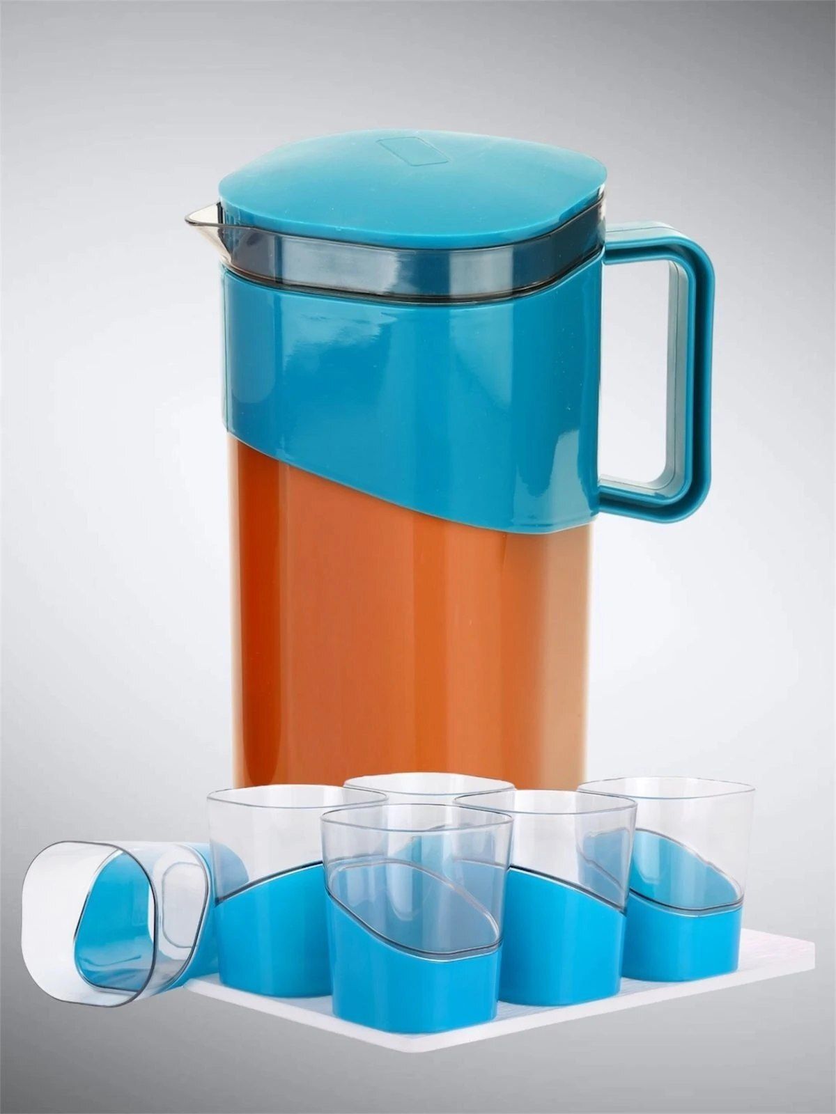 maya Modern Plastic Water Pitcher with Lid 2L Beverage Jug for Juice Iced Tea & Water Jug Glass Set-picture-12