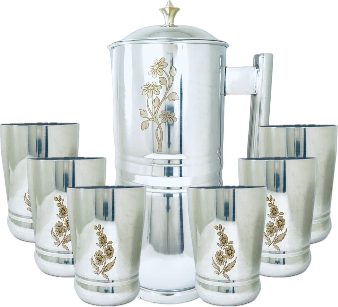 Jug And Glass Set 2 Litre Jug,400 Ml Glass Each| Mirror Polished| Laser Printed Jug Glass Set