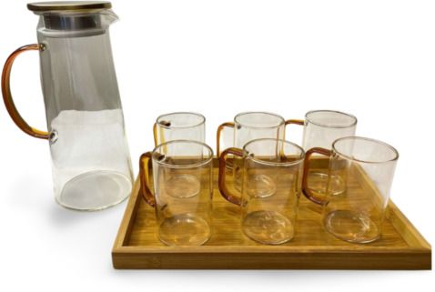 Elegant 8-Piece Jug, Glass & Tray Set – Tea & Coffee Brewing Set for Home Use Jug Glass Tray Set-image-1