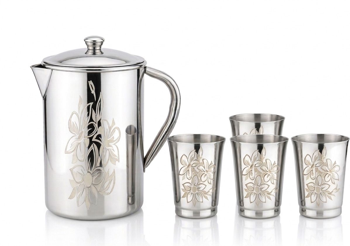 2L Water Jug with 4 Glass | Premium Floral Design| Leak Proof Lid | 5 Pcs Jug Glass Set-image-11