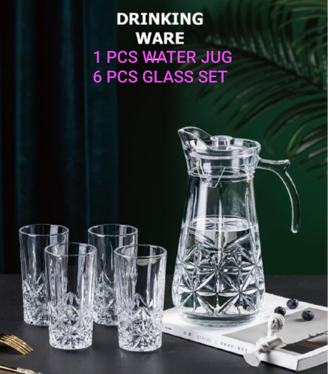 dsrpc Crystal Desire Lemon Set of 1-Piece Jug and 6 -Piece Glasses, Pack of 7 PCS Jug Glass Set-picture-4