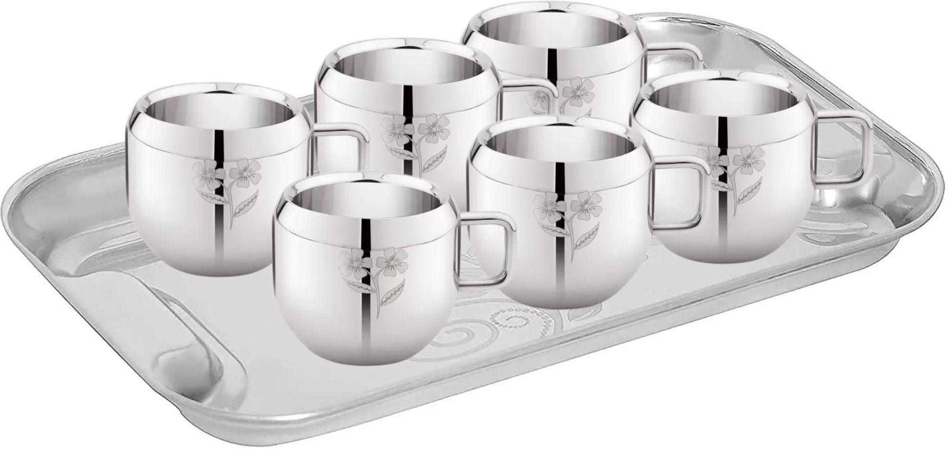 Combo set( 6 Tea Cups, 1 Tray) for Serving Tea, Coffee Cups and Tray Glass Tray Set-image-25