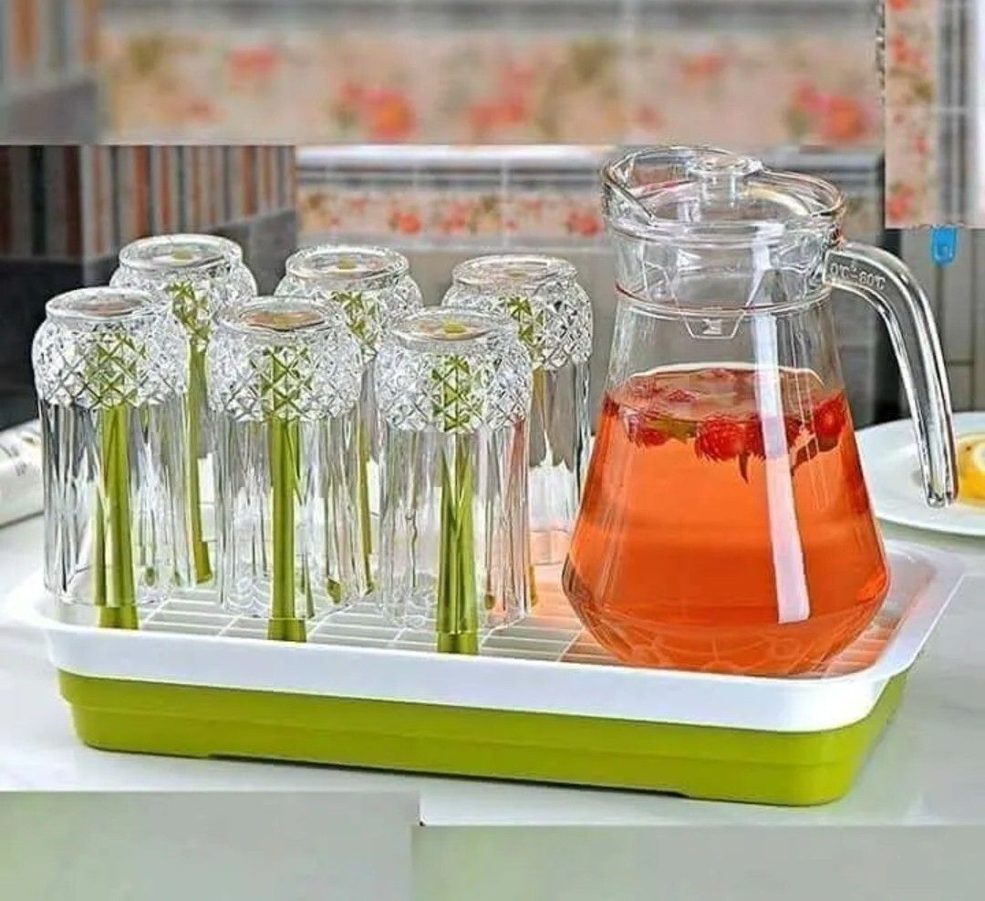 1.3L with,Juice, Water Jug with 6 Crystal for Dining Table Jug Glass Set