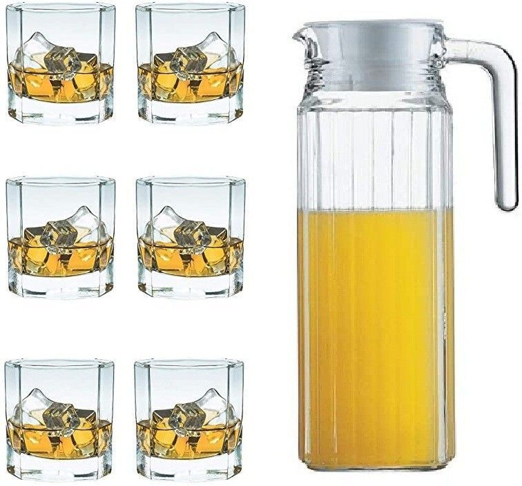 New Fation Juice and Water Jug Glass Combo Set(1.1L jug)(220ml glass) Jug Glass Set-image-37