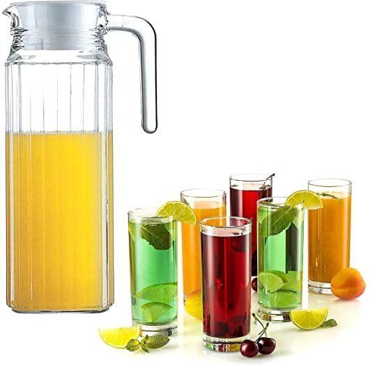 Tableware Serving Lemon Set, Water jug with 6 Water Glass Jug Glass Set (Glass) Jug Glass Set-image-12