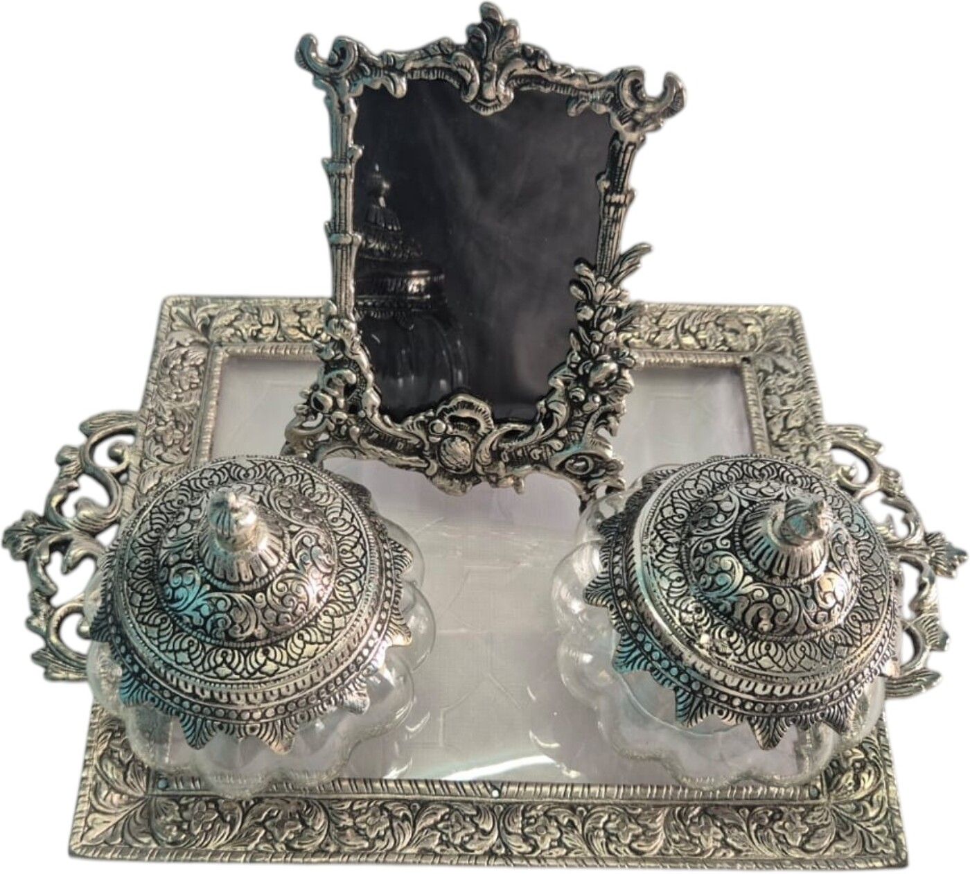 genuine quality store GQS-VANITY-TRAY-ALU-POL-160 Glass Tray Set-picture-40