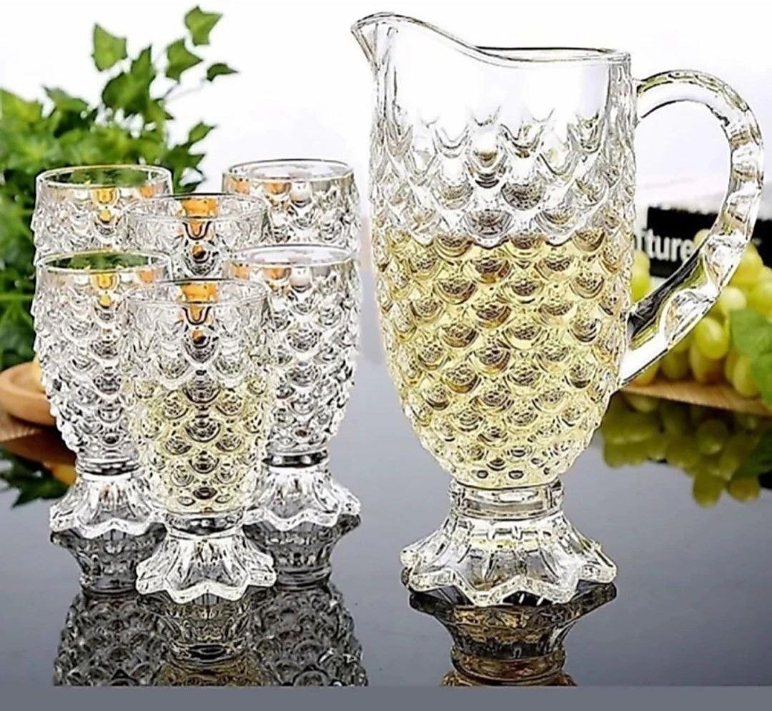 pineapple shape water and juice Jug Glass set pack of 7 Jug Glass Set-image-5