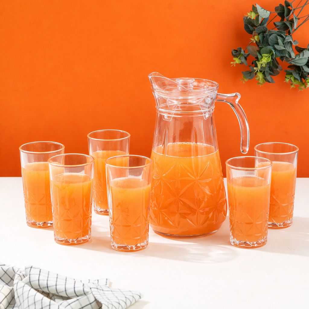 Traditional Cut-Glass Pattern(glass set of 6 and jug set of 1) Jug Glass Set-image-5