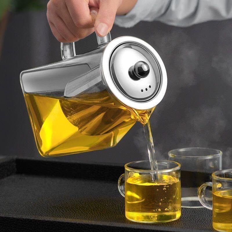 yogisevastore Elegant 500ml Borosilicate Glass Tea Kettle with Stainless Steel Infuser Tea Urn-picture-10