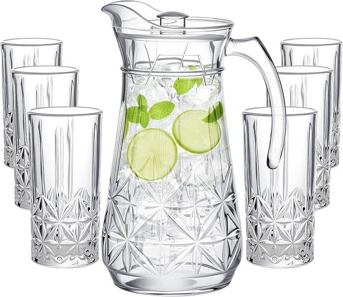 1.6L Crystal Glass Water Jug with Lid & 6 Highball Glasses Jug Glass Set-image-42