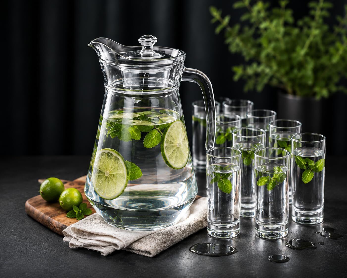 Premium Water Jug 1.3 Litre with 6 Drinking Glasses 300 ml, Clear Transparent Jug Glass Set-image-39