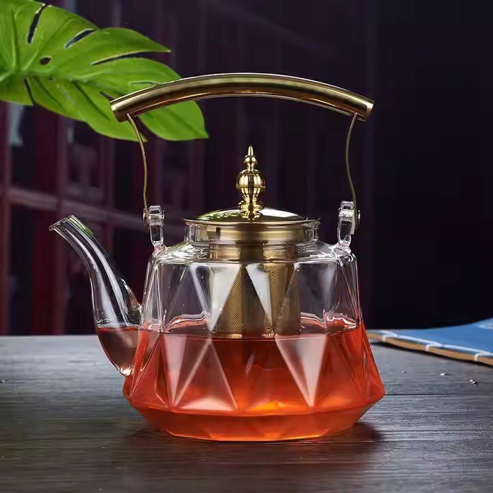 Designer Glass Teapot with Infuser & Golden Handle Tea Urn