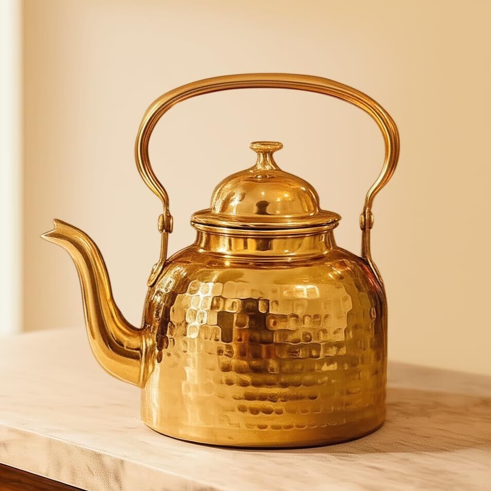 Traditional Pure Brass Tea Kettle 500 ml Hand-Hammered Design Tea Urn-image-5