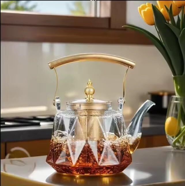 klickio Borosilicate Glass Teapot with Removable Stainless Steel Infuser & Golden Handle Tea Urn-picture-32