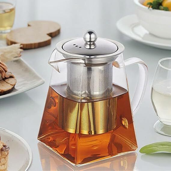 yogisevastore 500ml Designer Glass Teapot with Detachable Stainless Steel Infuser Tea Urn-picture-12