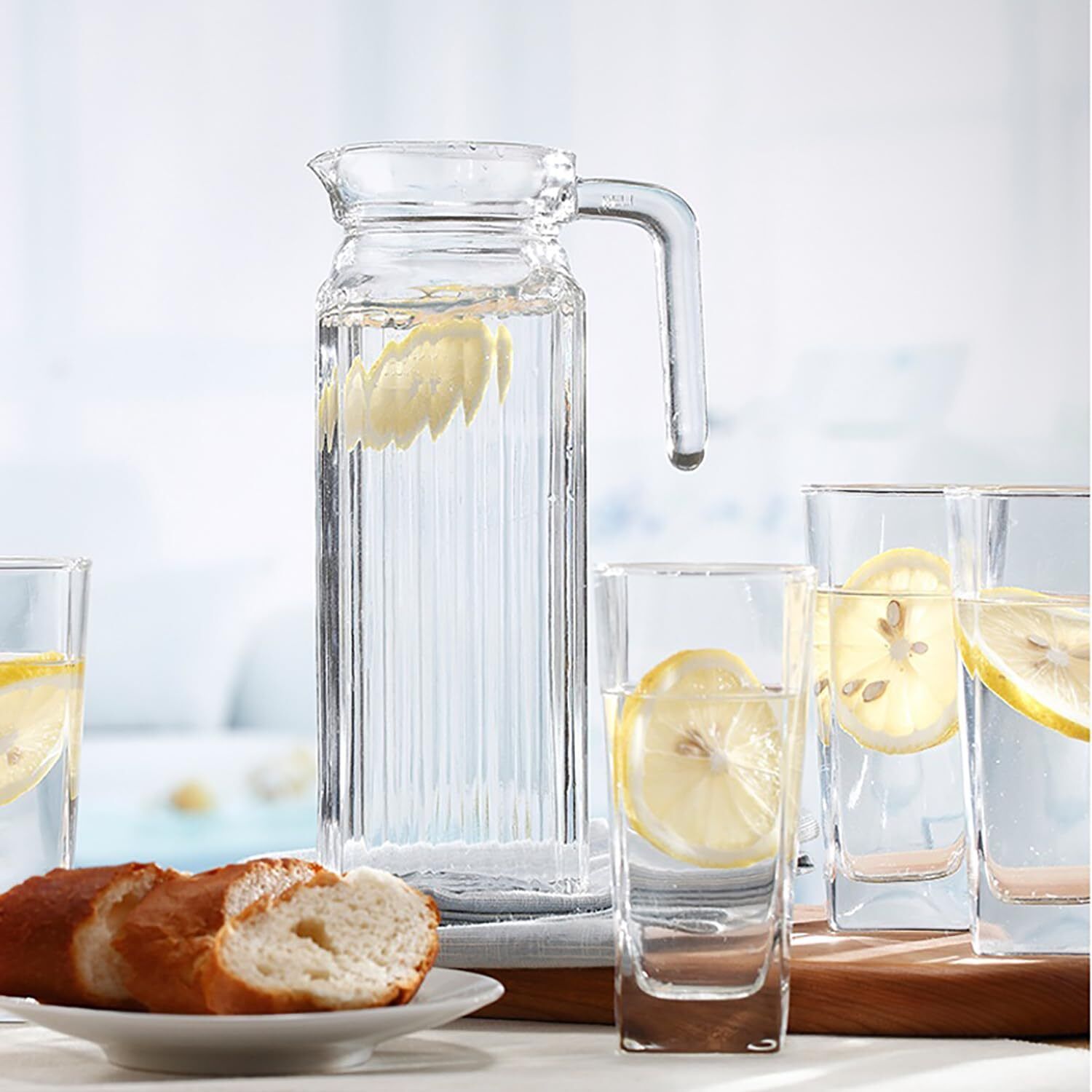 Water and Juice Glasses Set of 6 1.1 Liter and 6 pcs Glass Jug Glass Set-image-3